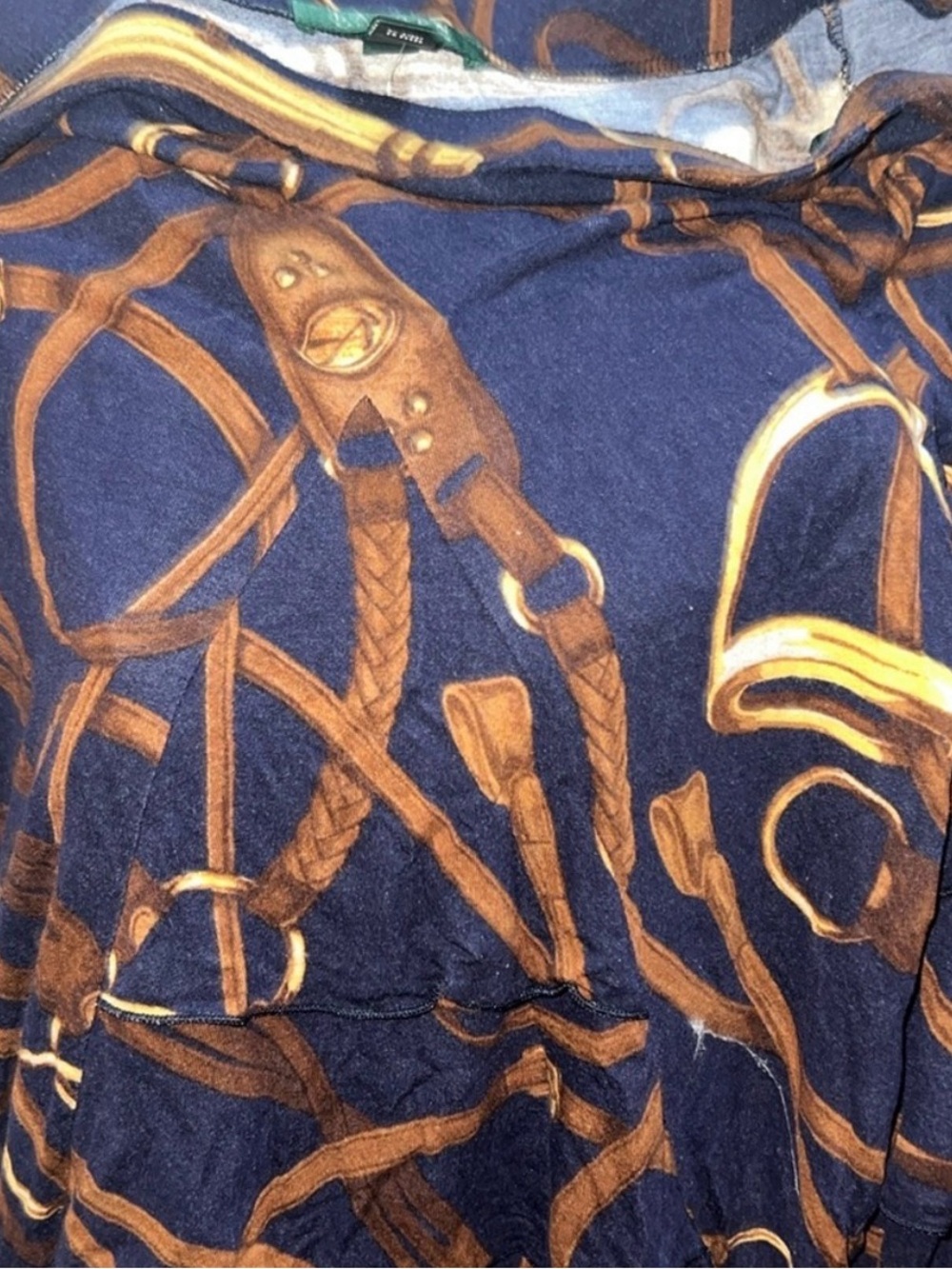 Vintage Ralph Lauren Navy Midi Skirt with Gold Equestrian Print - Picture 4 of 7